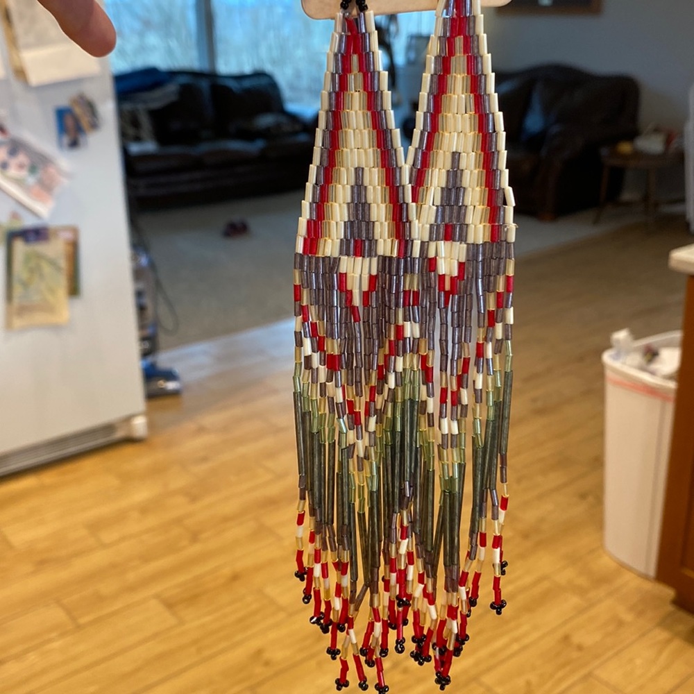 Beautiful Silver Strike beaded chandelier earrings